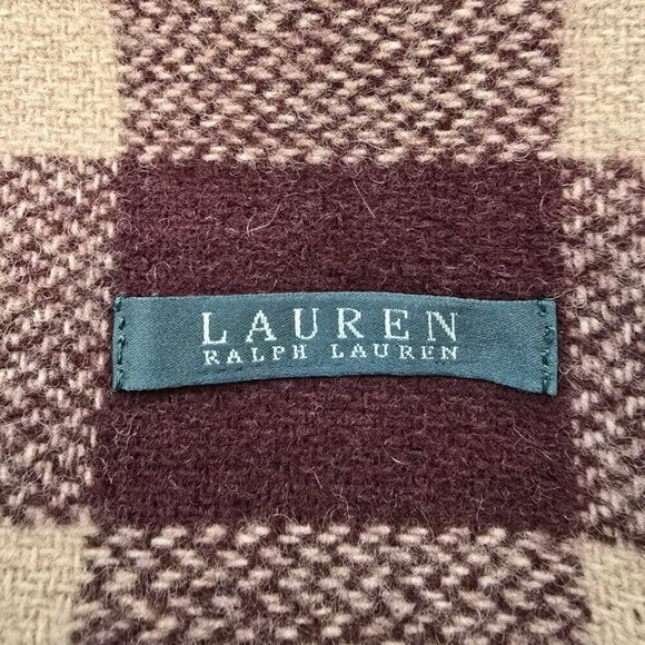 Ralph Lauren Burgundy Plaid Wool Fringe Scarf - Picture 5 of 5